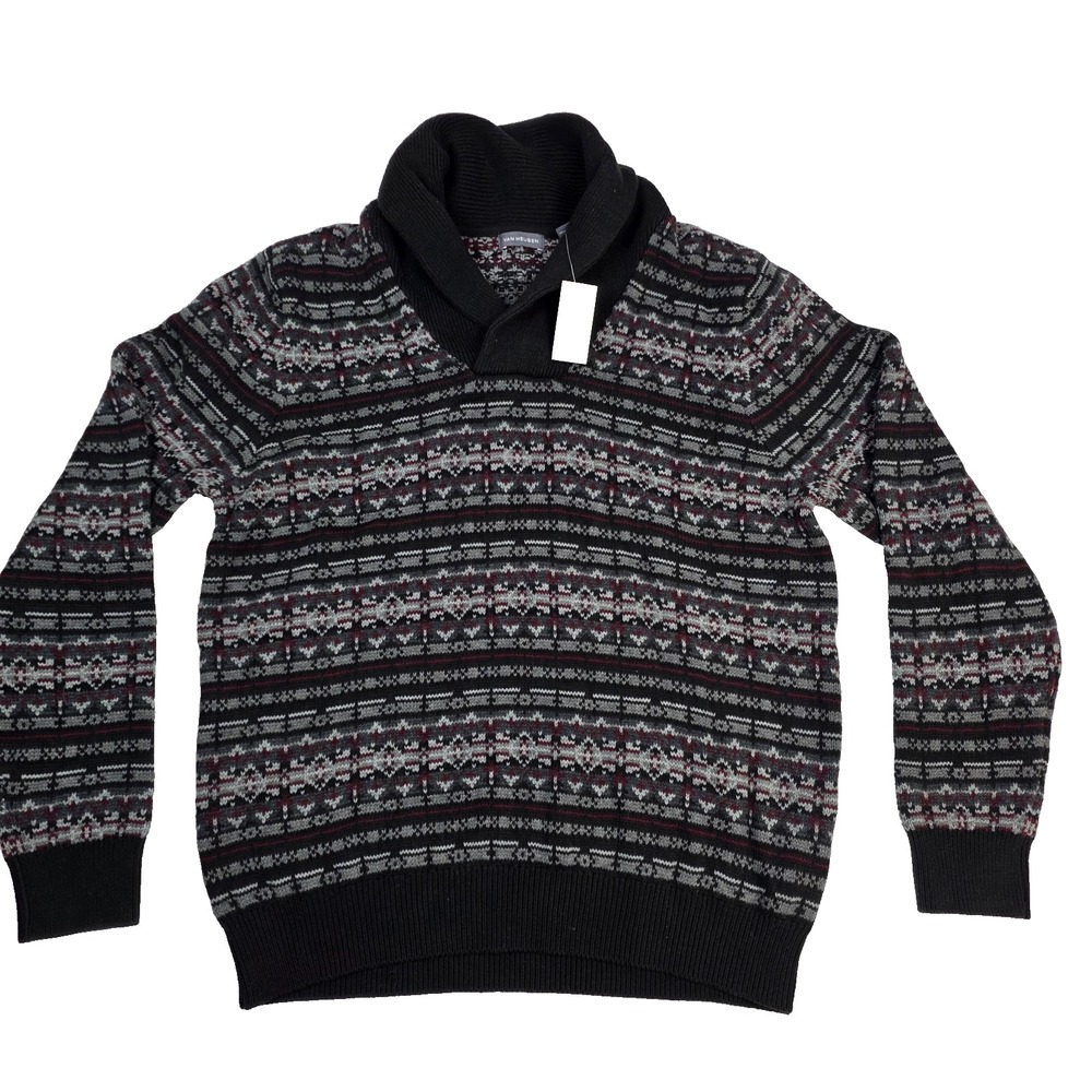 Vintage Van Heusen Sweater Size M Holiday Geometric Design Knit‎ Men's New